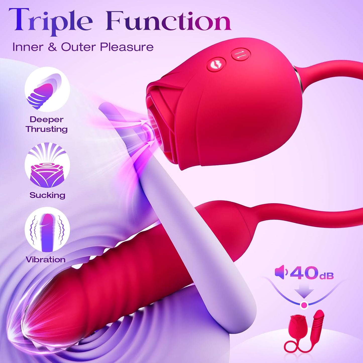 🌹 APP-Control Rose Vibrator  📱 Smart APP Control-Powerful Clitoral Suction-G-Spot Thrusting Stimulation-10 Exciting Modes
