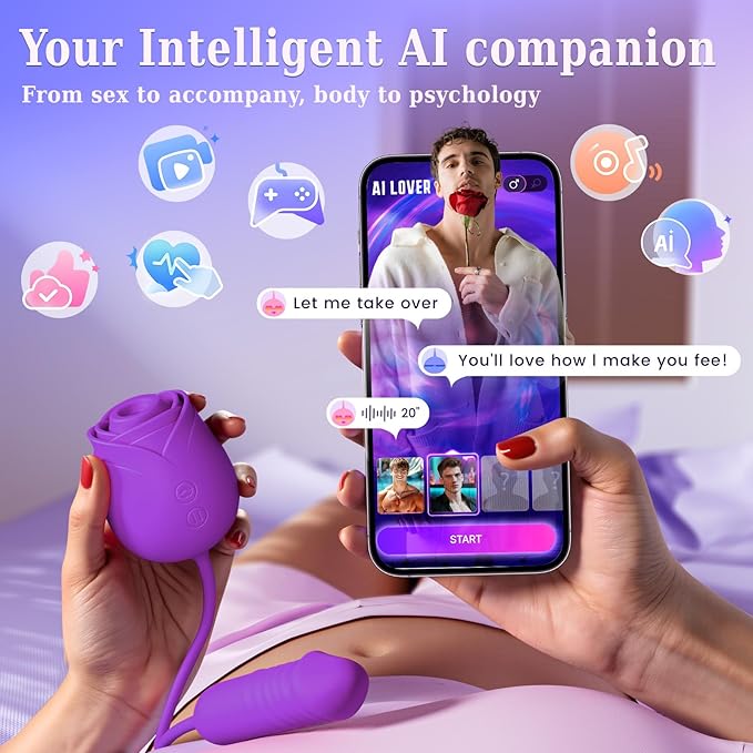 🌹 APP-Control Rose Vibrator  📱 Smart APP Control-Powerful Clitoral Suction-G-Spot Thrusting Stimulation-10 Exciting Modes