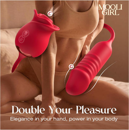 🌹 APP-Control Rose Vibrator  📱 Smart APP Control-Powerful Clitoral Suction-G-Spot Thrusting Stimulation-10 Exciting Modes